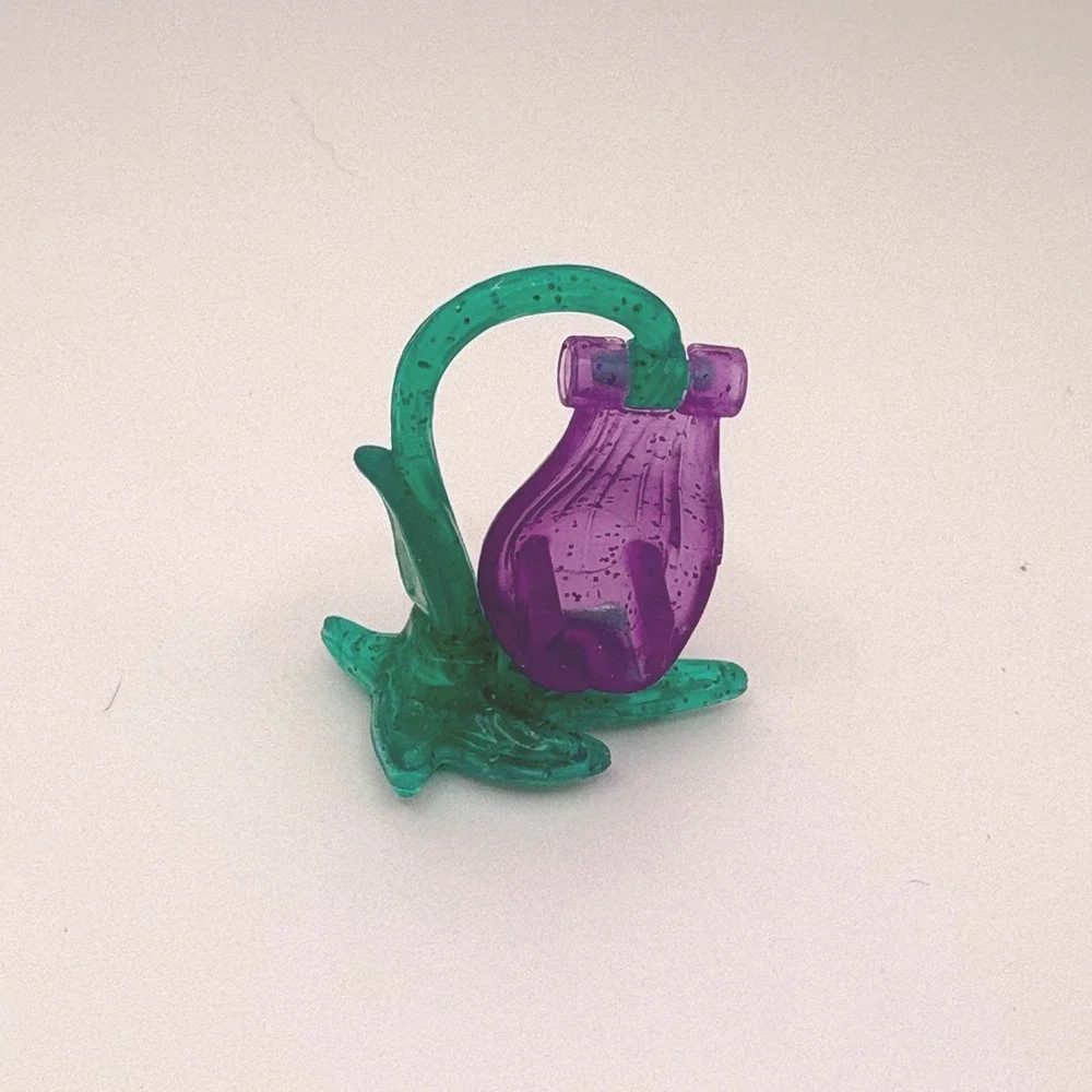 Vintage Polly Pocket Glitter Translucent Purple Flower and Green Stem Accessory